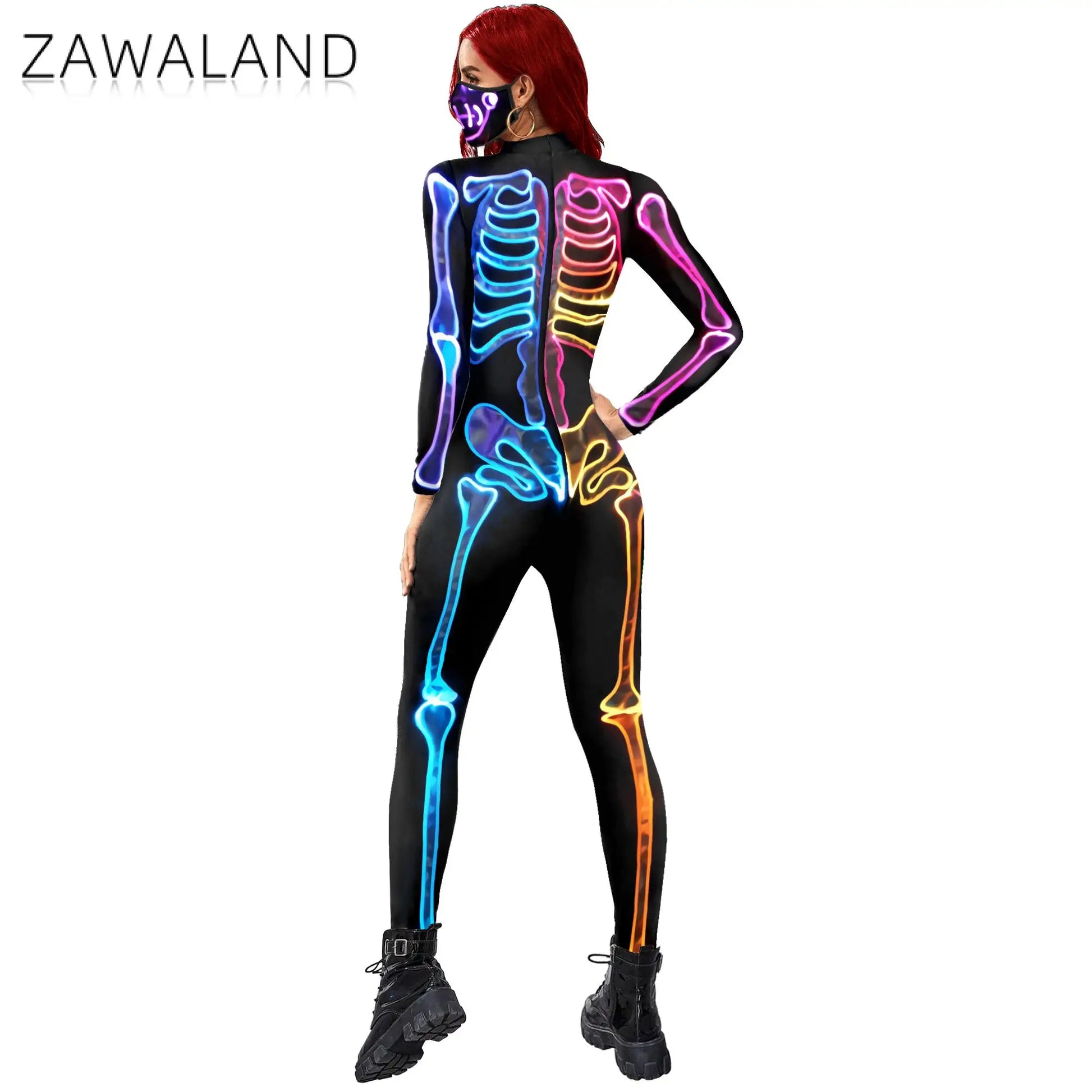 ZAWALAND Zentai Women Kid Outfits Hallowen Skeleton Bodysuit Carnival Party Cosplay Costume Parent-child clothing Jumpsuits - Seprincess