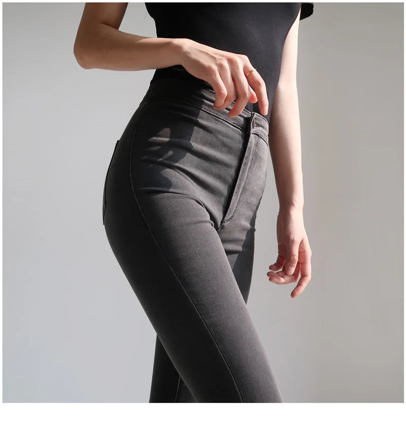 Spring Autumn New High-waisted Slimming Stretch Jeans Women's Petite Black Slim Fit Tightening Leggings Fashionable Casual Wear