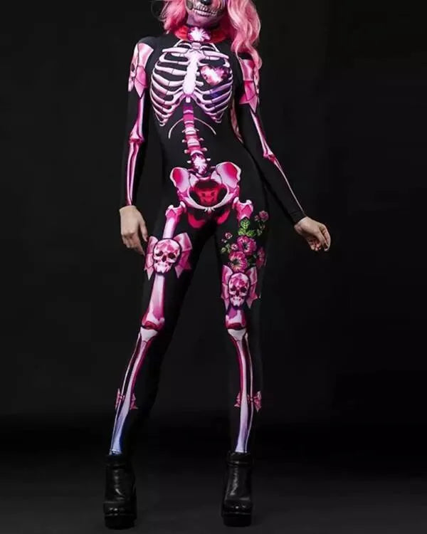 Women Cosplay Skeleton Rose Sexy Bodysuit Halloween Devil Ghost Specter Jumpsuit Romper Party Carnival Performance Scary Costume - Seprincess