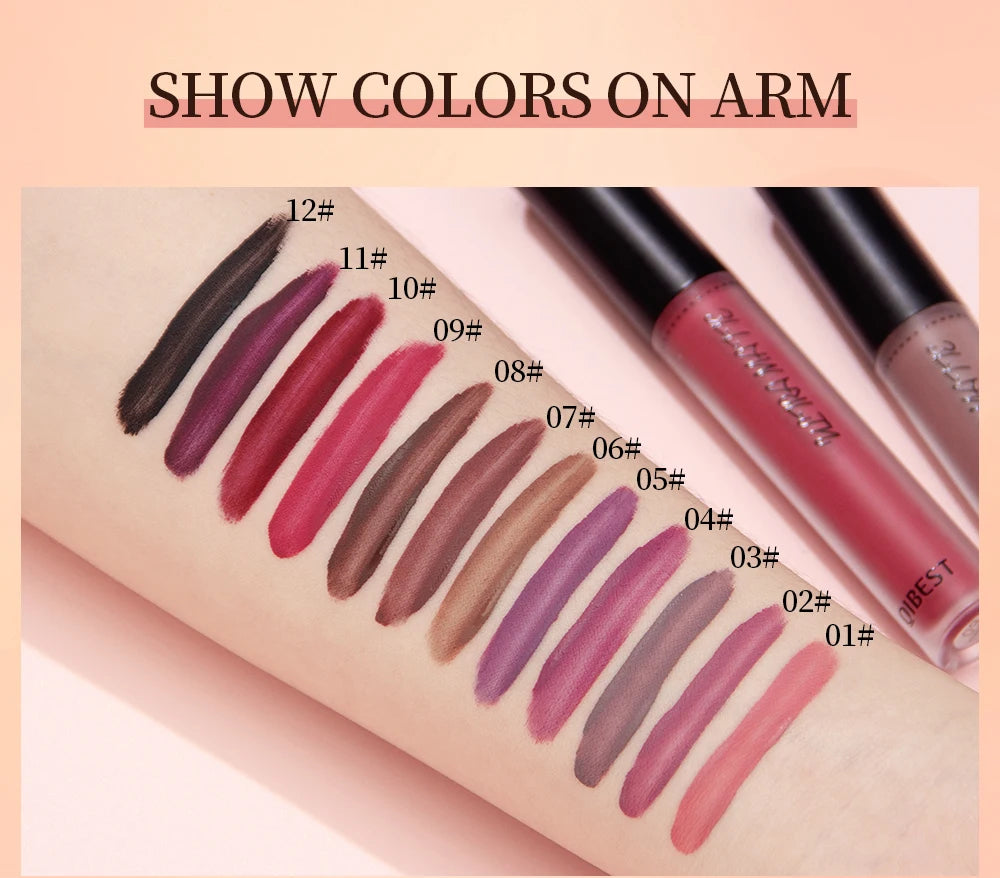 12 Color Matte Velvet Lipgloss Waterproof Long-lasting Liquid Lipstick Cosmetic Beauty Keep 24 Hours Long Lasting No Fade Makeup - Seprincess