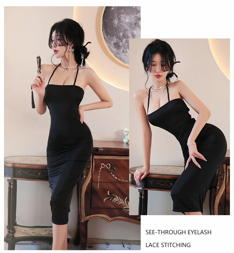 Sexy Dress Hanging neck backless strap suspender buttocks wrapped long skirt Woman clothes Evening dresses cheap clothes xxx - Seprincess