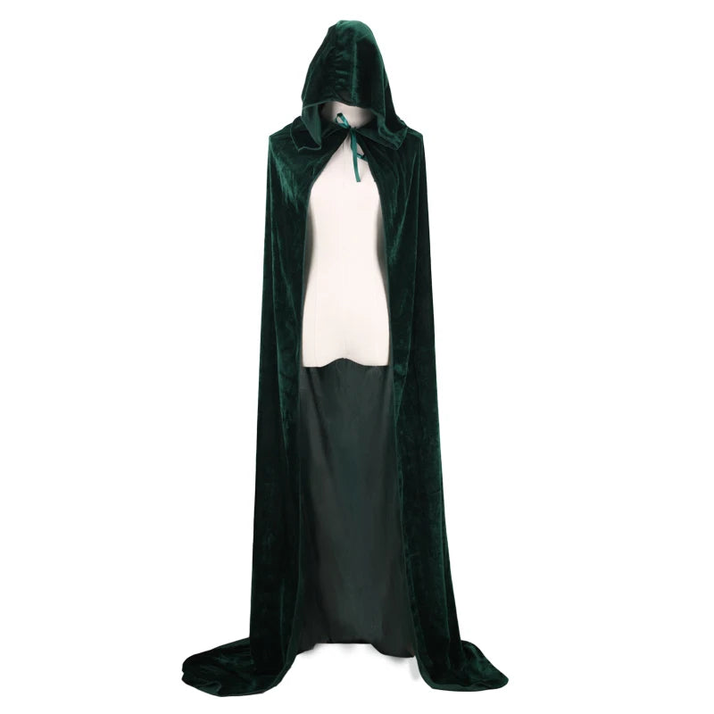 Halloween Pleuche Velvet Cloak Cape Hooded Medieval Costume Witch Wicca Vampire Halloween Cosplay Costume Cape for Christmas - Seprincess