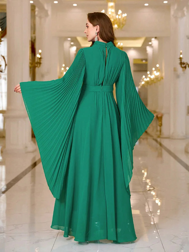 Ramadan Batwing Sleeve Pleated Butterfly Abaya Islam Muslim Maxi Dress Kebaya Women Kaftan Robe Evening Musulmane Femme Vestidos - Seprincess