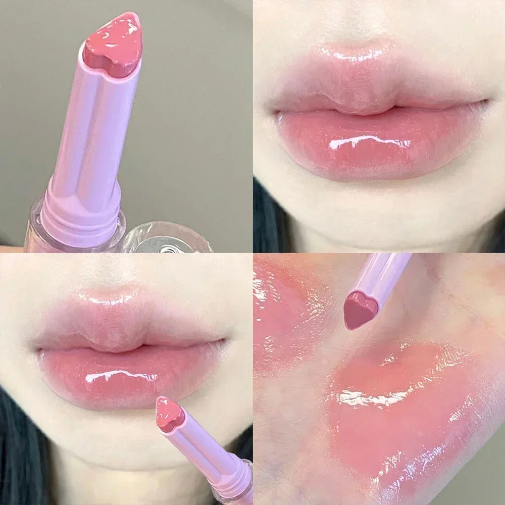 3PCS Heart-Shaped Jelly Lipstick Pen Mirror Water Glitter Lip Glaze Waterproof Moisturising Lipstick Transparent Korean Makeup - Seprincess