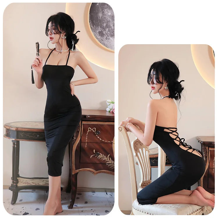 Sexy Dress Hanging neck backless strap suspender buttocks wrapped long skirt Woman clothes Evening dresses cheap clothes xxx - Seprincess