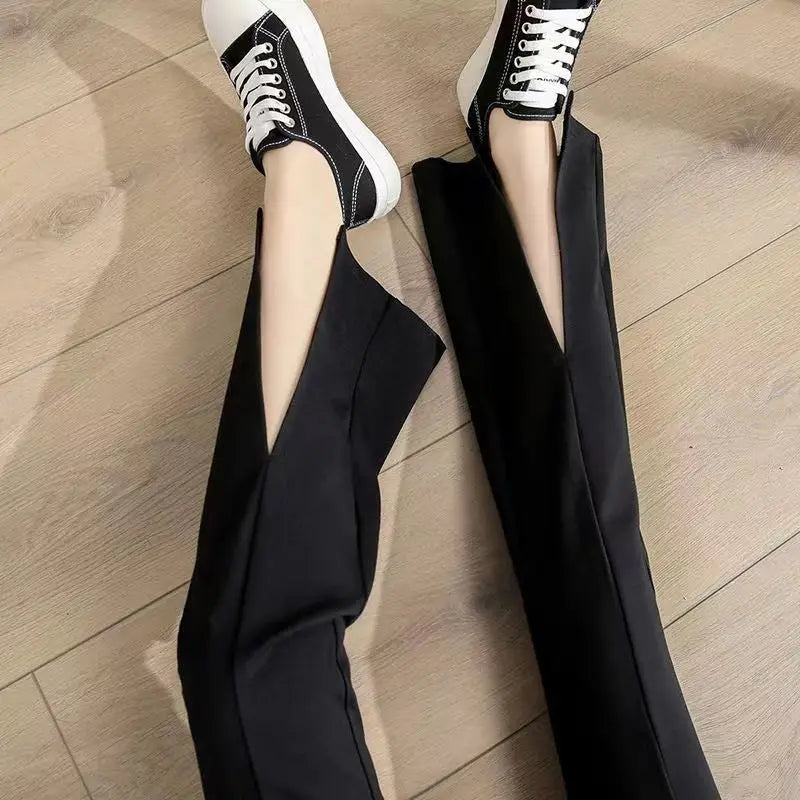 New Women Clothing Korean Fashion Split High Waist Elegant Flare Pants Female Harajuku Black Slim Trousers Y2K Casual Pantalones