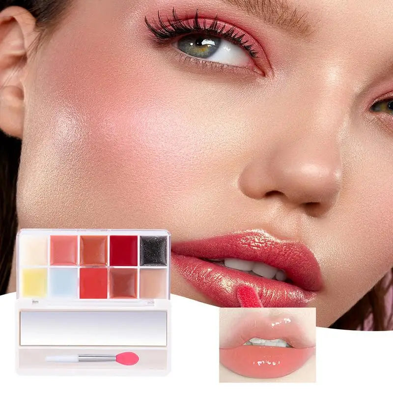 Lip Gloss Palette 10 Colors Jelly Lip Cream Palette Smooth Lip Glosses Tonedd Lip Frozenn Plate Red Lip Glaze Palette Lipstick - Seprincess