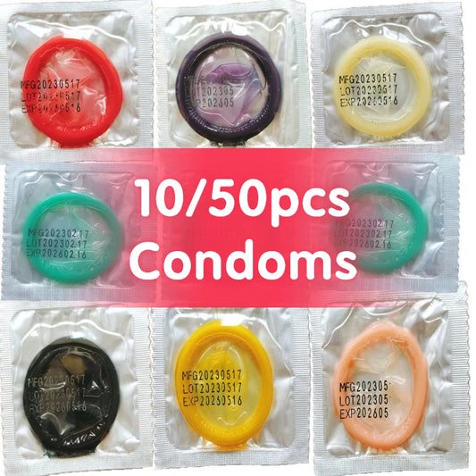 10/50PCS Colorful Smooth Natural Latex Condoms Large Oil Cock Sleeve Discoloration Penis Sleeve Condom for Men Adults Sex Toys - Seprincess