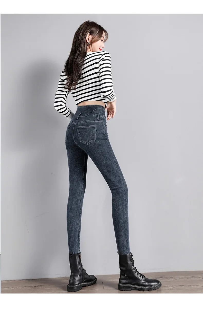 Black High-waisted Slimming Denim Jeans For Women Butt-lifting Tummy-control Features