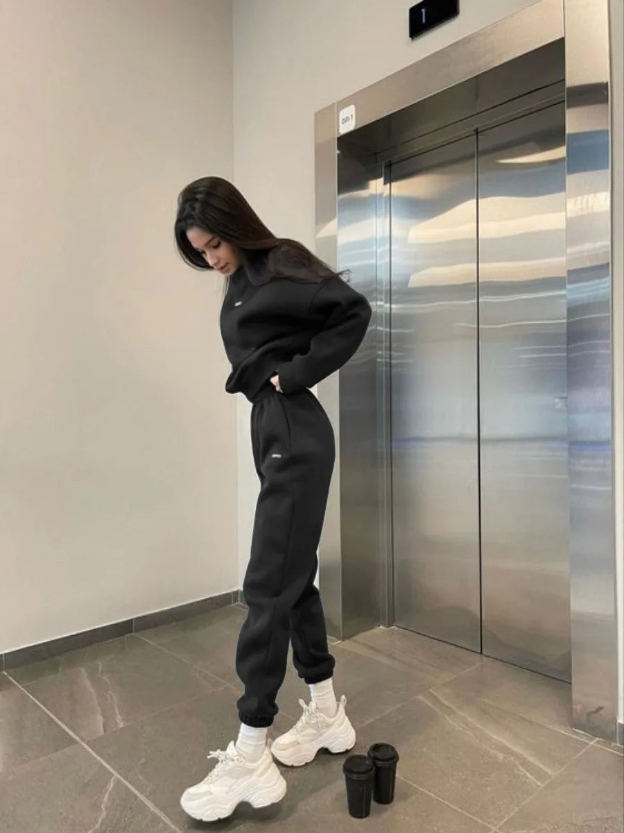 Autumn And Winter New Casual Sports Women's Suit Fashion Solid Color Simple Warm Pants Hoodie Female 2 Piece Set 2024 - Seprincess