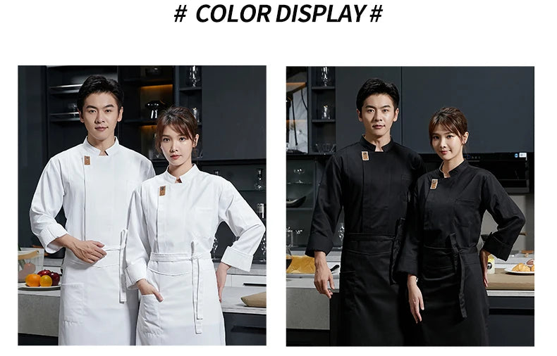 Black chef uniform Restaurant long Sleeve Cooking Coat Chef T-shirt Baker Work Uniform Hotel Kitchen Clothes Waiter Overalls - Seprincess