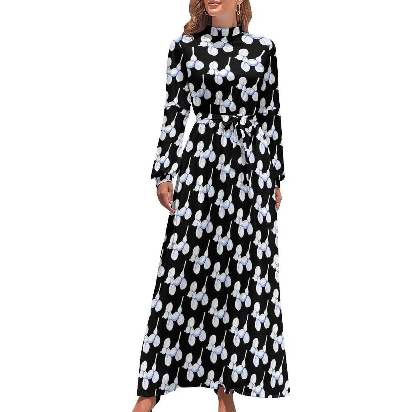 Balloon Dogs Dress Long Sleeve Animal Print Elegant Maxi Dress High Waist Casual Custom Bohemia Long Dresses Gift - Seprincess