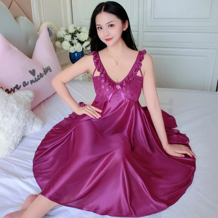 Thin Silk Lady Charming Sleepwear Night Dress Women Sexy Soft Lingerie Spaghetti Strap Home Wear Honeymoon Bride Wedding Nighty - Seprincess