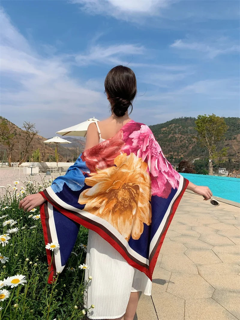 HOT 130x130cm large Velvet Texture Squar Travel Scarf Beach Dress Bikini Sarong Wrap Women Brazilian Swimsuit Bathing Cover-ups