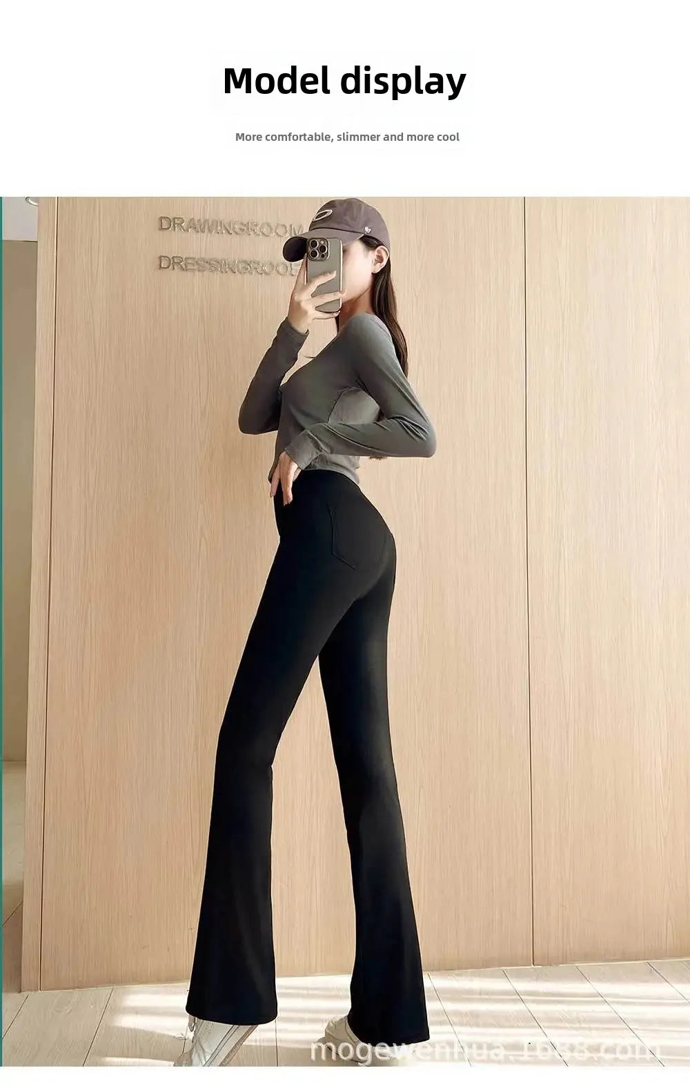 Women's High-Waisted Fleece-Lined Bell-Bottom Pants Autumn/Winter New Style Thickened Extended Slimming Black Draped Horsehoe Mi