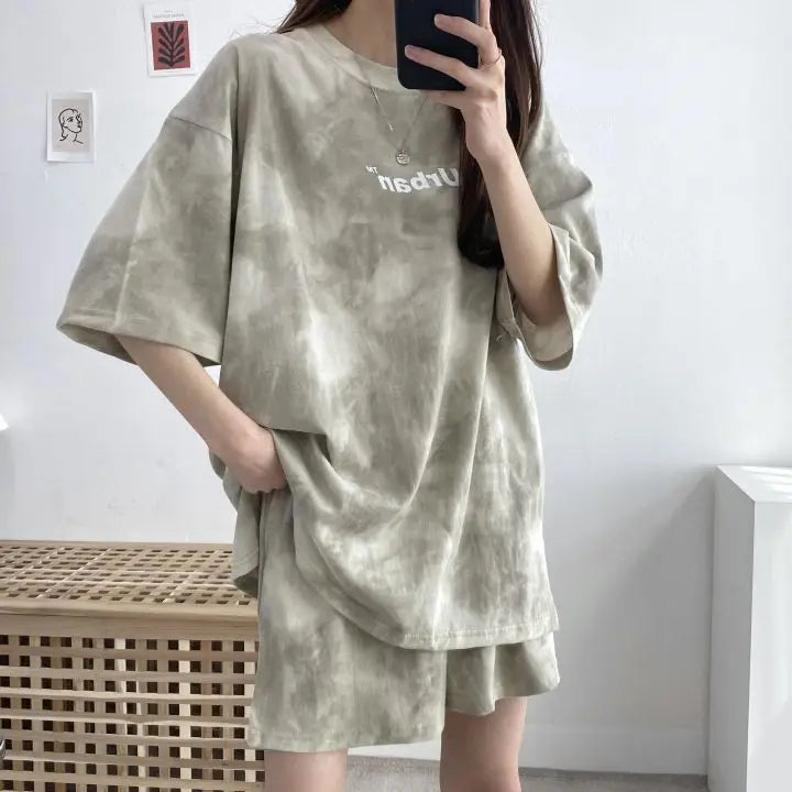 Women T-Shirt Shorts Suit Set Casual Tie Dye Loose tshirt and wide leg middle shorts with pockets female Soft Summer Shorts Sets - Seprincess