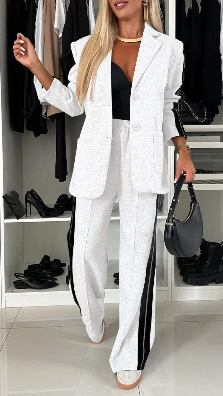 Autumn And Winter New Long Sleeves Suit Women's Suit Fashion Pimp Stitching Pants Pocket Female Office Blazer 2 Piece Set 2024 - Seprincess