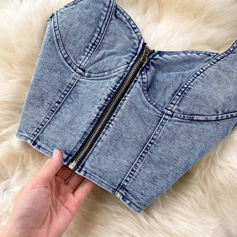 Denim Skirt Set Women Sexy Camisole Tops + High Waist Denim Pencil Skirt 2Pcs Suit Fashion Female Summer Slim Bodycon Suits - Seprincess