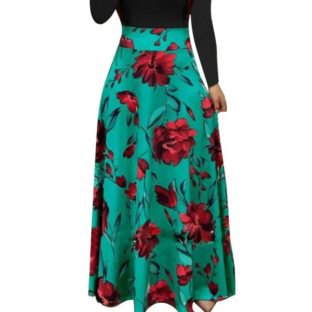 Women's Autumn Long Sleeve Round Neck Casual Flower Vintage Long Dress Elegant Women's Slim Fit Print Dresses S-5XL - Seprincess