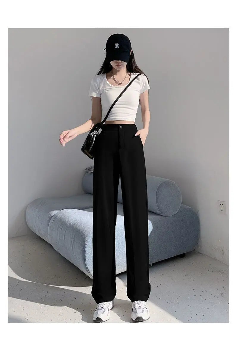 Women Solid Color Straight Pants Spring Autumn Casual Long Pants With Elastic waist Female Basic OL Full Trousers