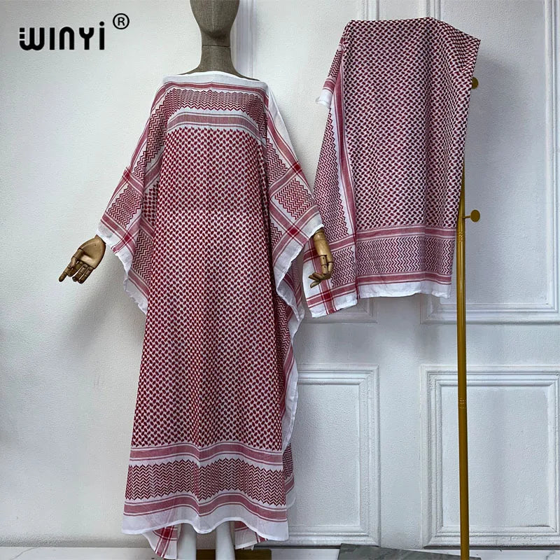 WINYI classic dresses with scarf 2 piece set Kaftan party dresses loose fashion Streetwear luxury abaya muslim woman dubai عبايا - Seprincess