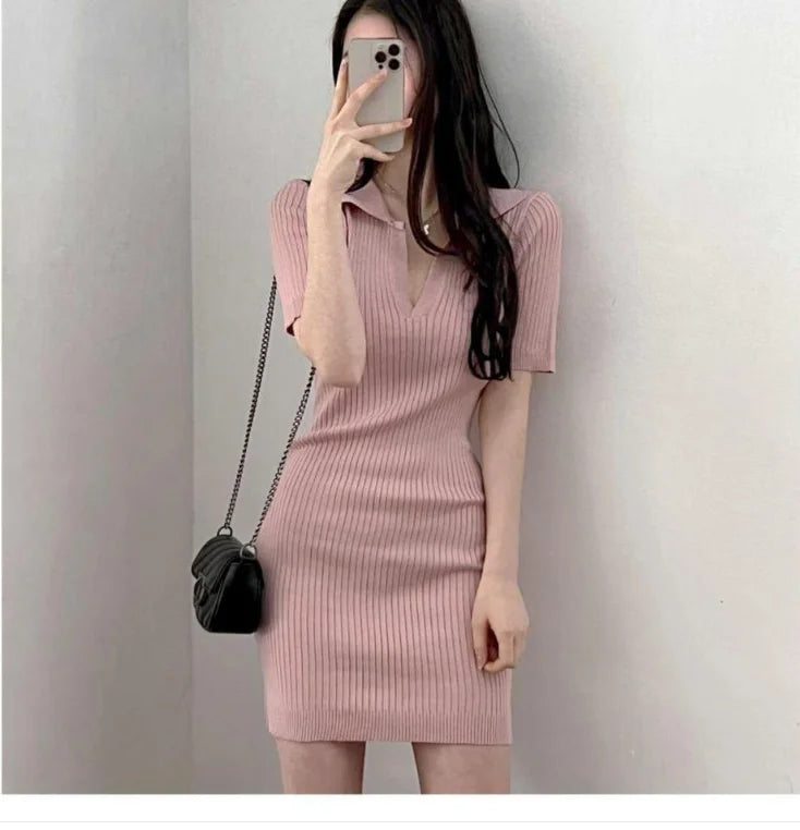 Summer Short Sleeve Dress Women Slim Knitting Female Clothes Streetwear Vacation Casual Soft Sweet Sexy Korea Fashion Dress 2024 - Seprincess