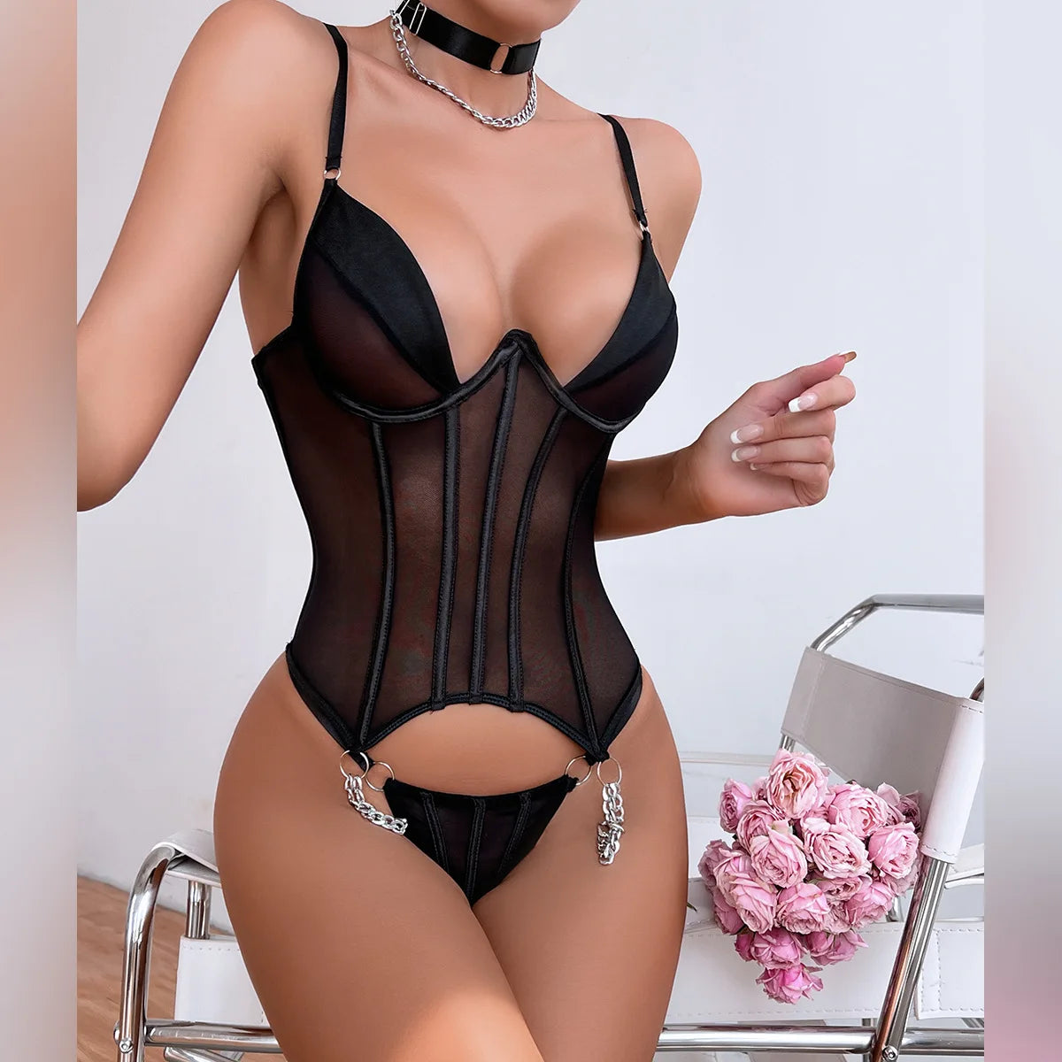 Sexy Lingerie Fishbone waist strap deep v tight and sexy fetish sexy hot underwear women night richiami Short sets xxx Sex shop - Seprincess