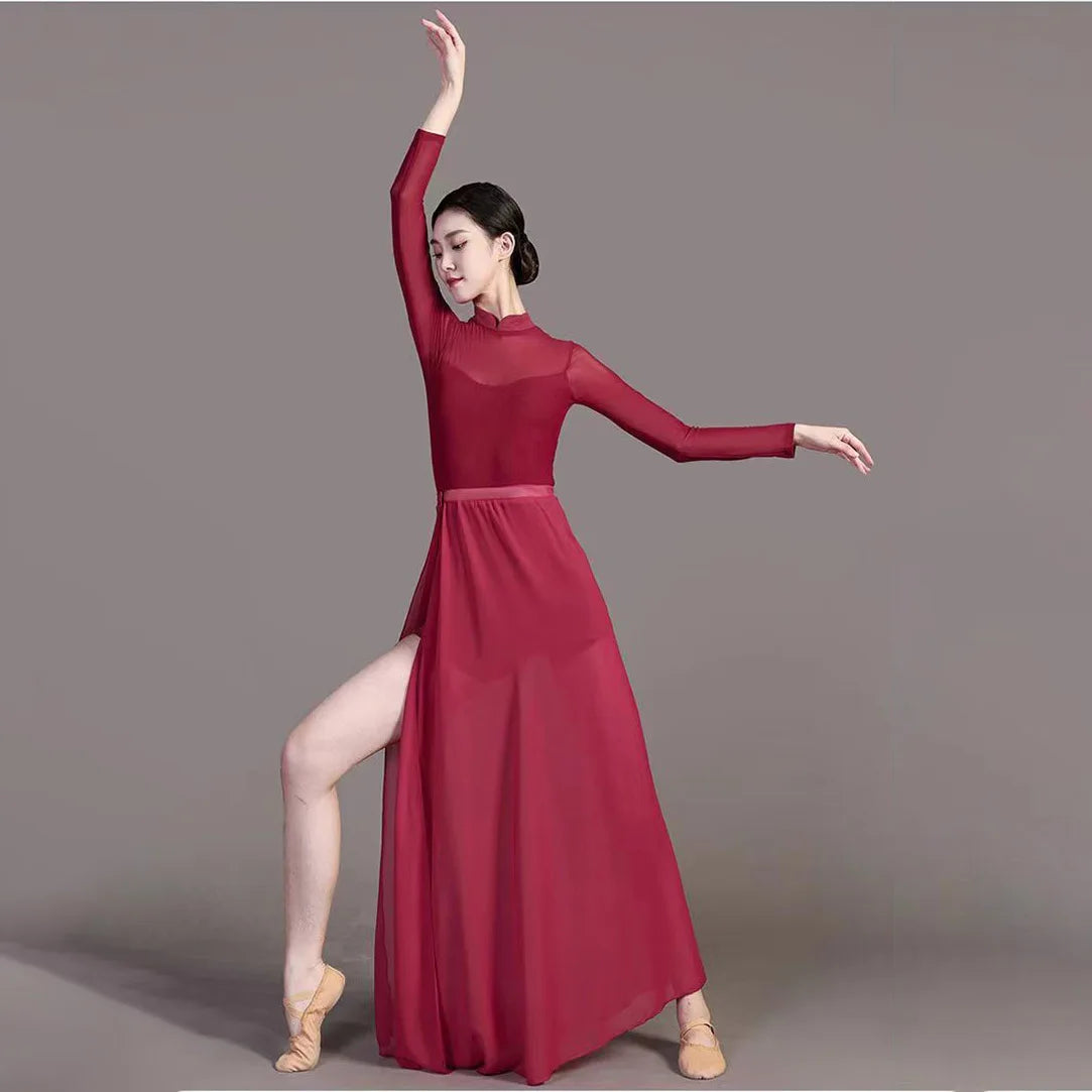 Stage Performance Dress Female Chinese Red Qipao Folk Dance Improved Cheongsam Stand Collar Slim Vestidos Side Split Dresses - Seprincess