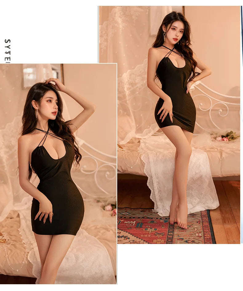 Dress Hanging neck, deep V-strap tight fitting hip hugging sexy. items lingerie set Casual women's dresses dresses in offers xxx - Seprincess