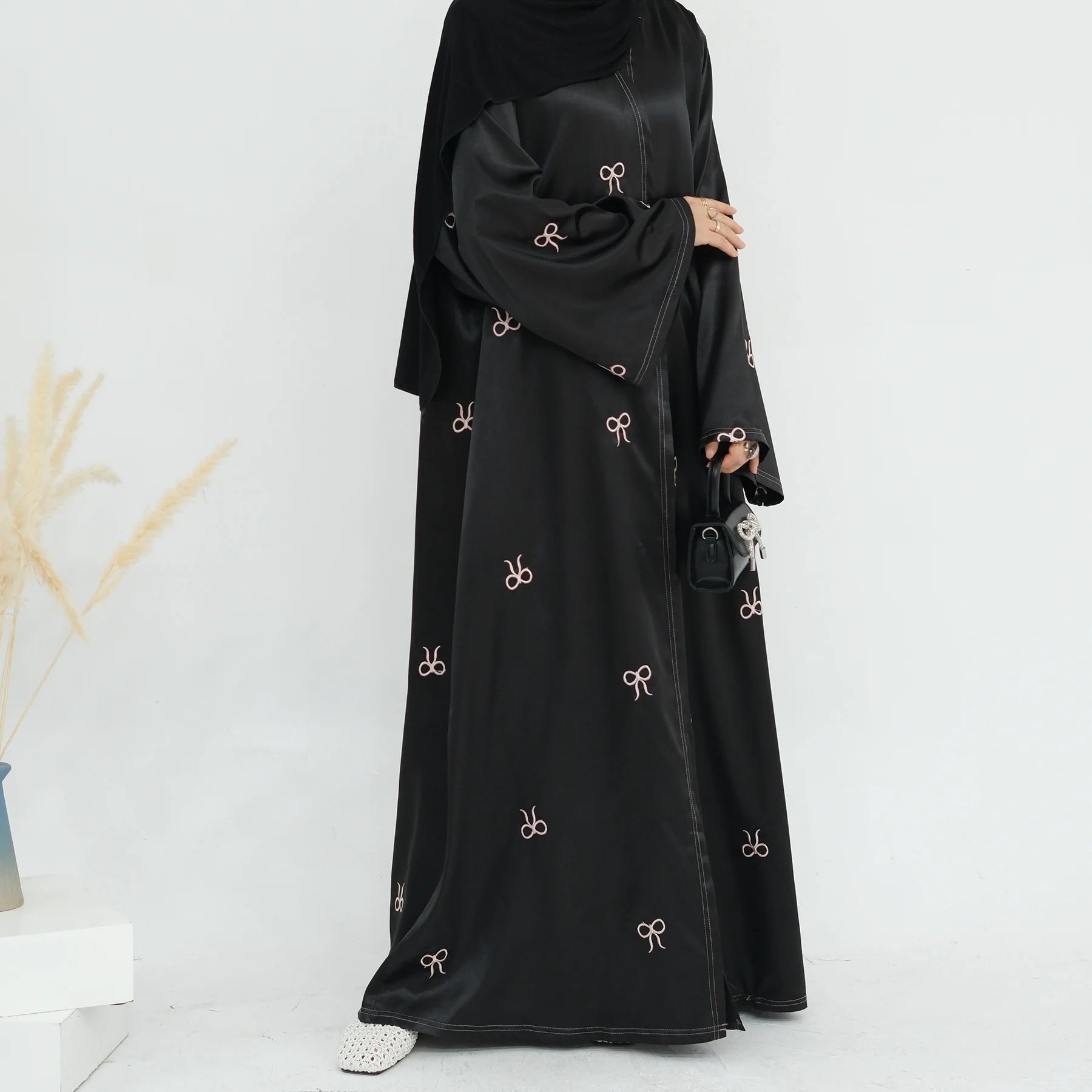 Ramadan Dubai Black Muslim Cardigan for Women Butterfly Embroidery Open Abaya Dress Luxury Islam Party Turkey Modest Kaftan Robe - Seprincess