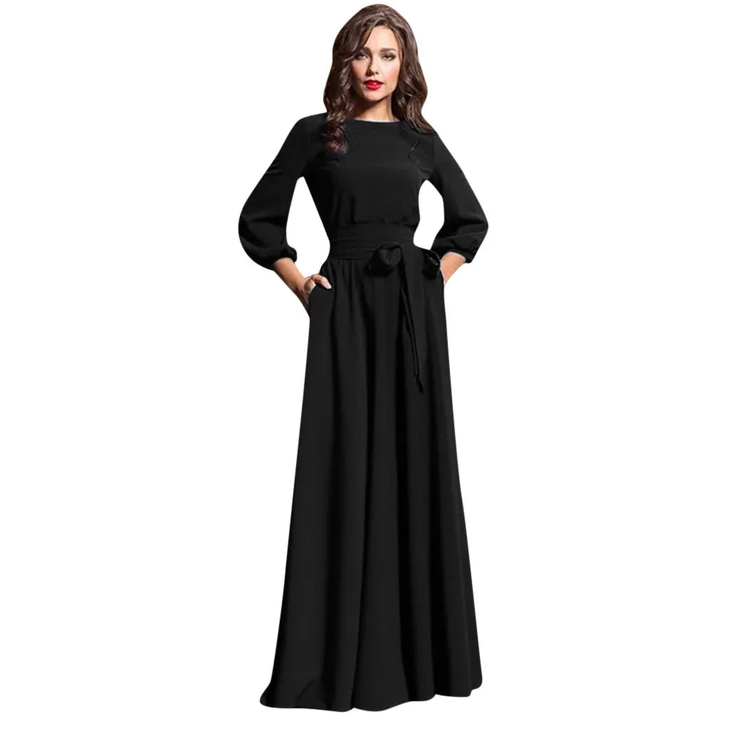 2024 New Vintage Bandage Maxi Dress Women Lantern Sleeve Long Party Dresses Autumn Elegant Luxury Guest Wedding Evening Vestidos - Seprincess