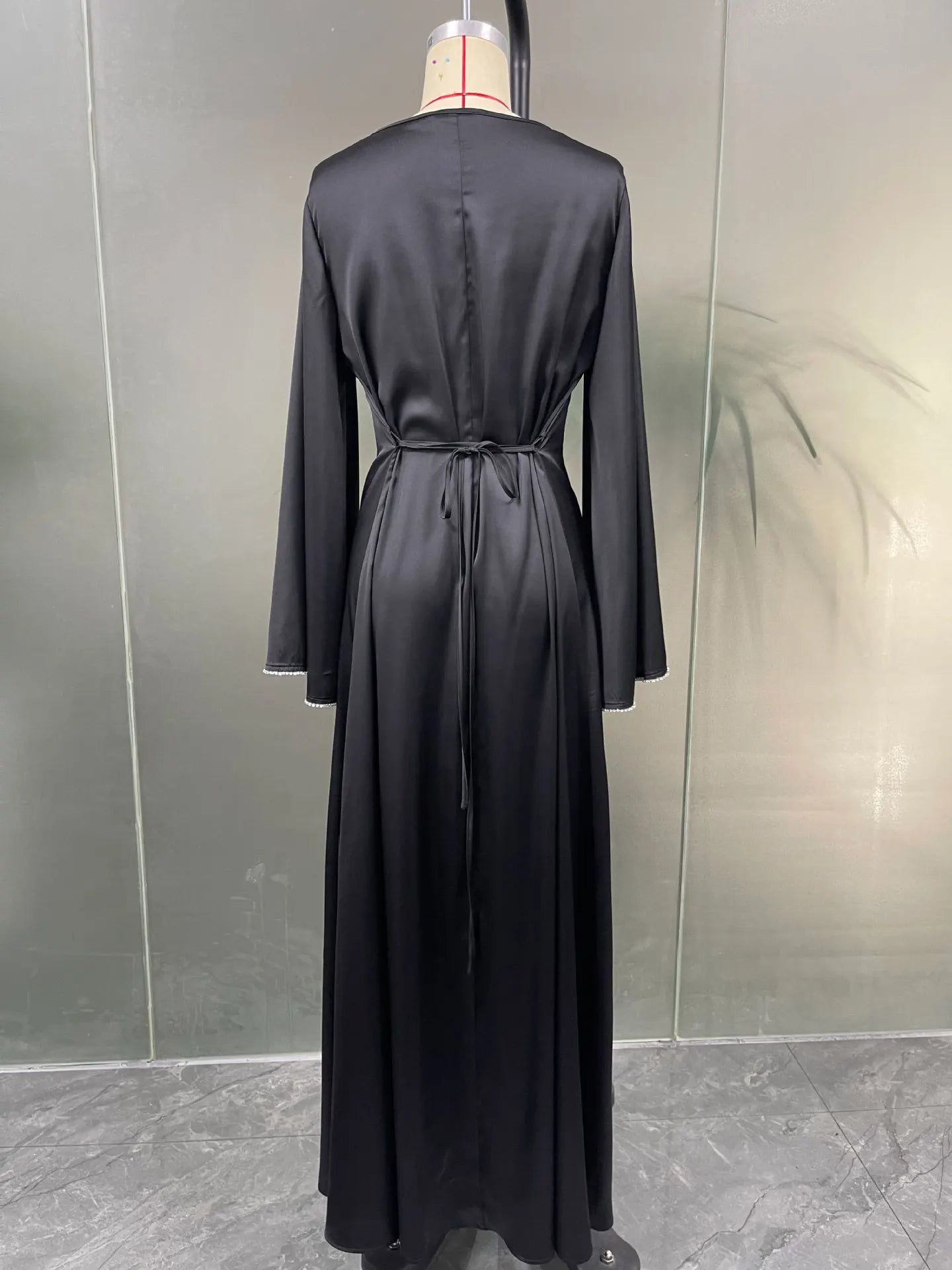 Eid Ramadan Party Dress for Women Muslim Abaya Diamond Flare Sleeve Long Dress Belt Morocco Kaftan Vestidos Dubai Robe Jalabiya - Seprincess