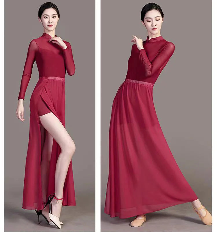 Stage Performance Dress Female Chinese Red Qipao Folk Dance Improved Cheongsam Stand Collar Slim Vestidos Side Split Dresses - Seprincess