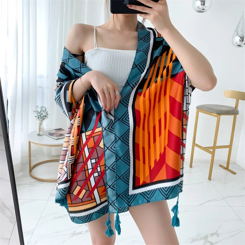 90x185cm  Printing Process Twill Summer Suncare Beach Dress Bikini Sarong Wrap Scarf Women Brazilian Swimsuit Bathing Cover-ups