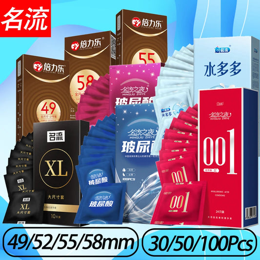 Hyaluronic Acid Condom 30/50/100Pcs Ultra Thin Particle Smooth Penis Sleeve Natural Rubber Contraception for Adult Sex Products - Seprincess