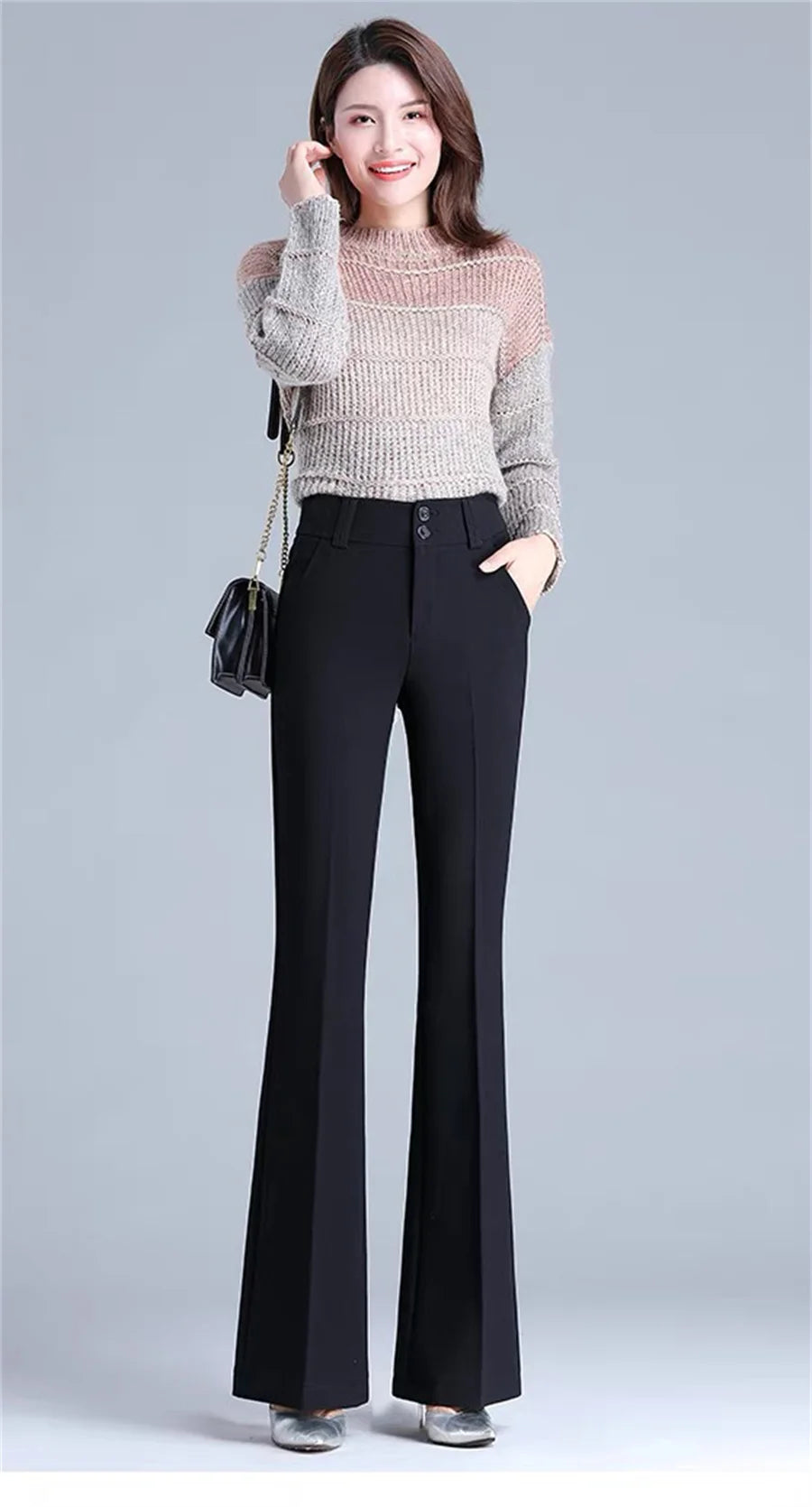 High Waist Ol Flare Suits Pants Korea Casual Strecth Office Ankle-length Pantalones Slim Women Elegant Broek Boot Cut Spodnie