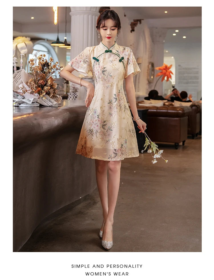 New Style Summer Improved Chiffon Cheongsam Women' Elegant Chinese Traditional Short Sleeve Qipao Dress Modern - Seprincess