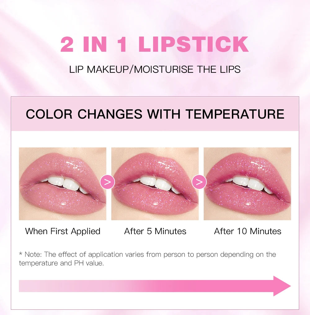 QIBEST Moisturizing Jelly Glitter Colored Lip Balm Temperature Color Changing Magic Lipstick Shiny Mirror Diamond Lip Gloss Tint - Seprincess