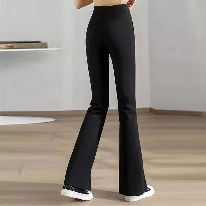 New Women Clothing Korean Fashion Split High Waist Elegant Flare Pants Female Harajuku Black Slim Trousers Y2K Casual Pantalones