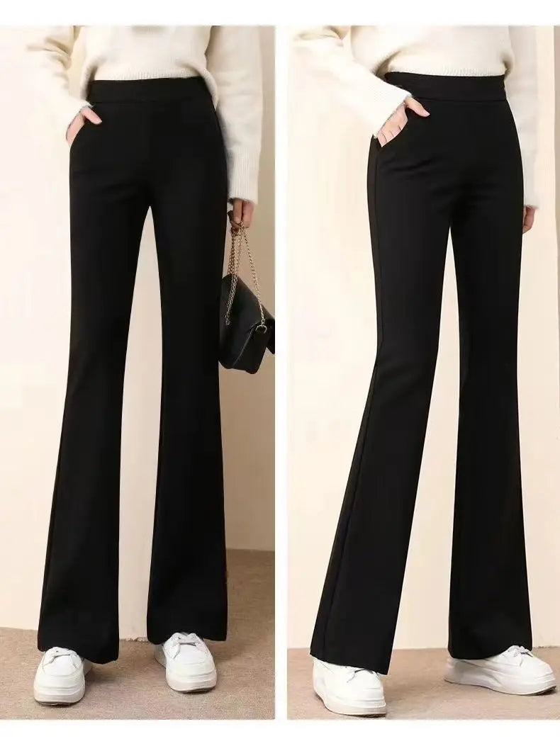 Women's Autumn Fashion Office Lady Simplicity Black Trousers Women Clothing Casual All-match Temperament High Waist Flare Pants