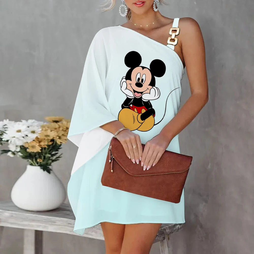 Disney Diagonal Collar One-Shoulder Party Dresses Minnie Mouse Dress Mickey Elegant Dresses for Women Evening Luxury Sexy Collar - Seprincess