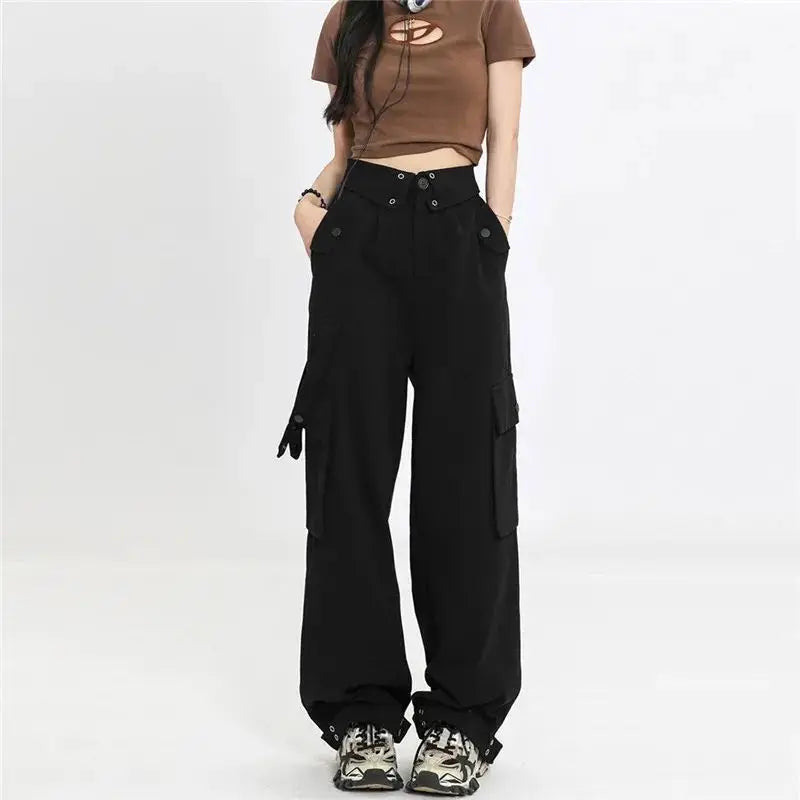 Women's Autumn Vintage Hollow Stripe Long Sleeved Knitwear+Strap+Cargo Pants Suit Korean Elegant Sweater Trousers Matching Set - Seprincess