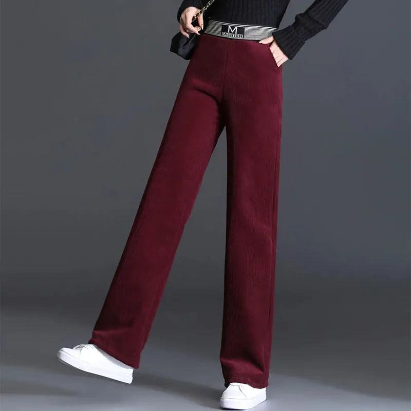 Autumn High Waist Women Corduroy Trousers Winter Thick Warm Wide Leg Pants Loose Fashion Streetwear Solid Straight Pants New