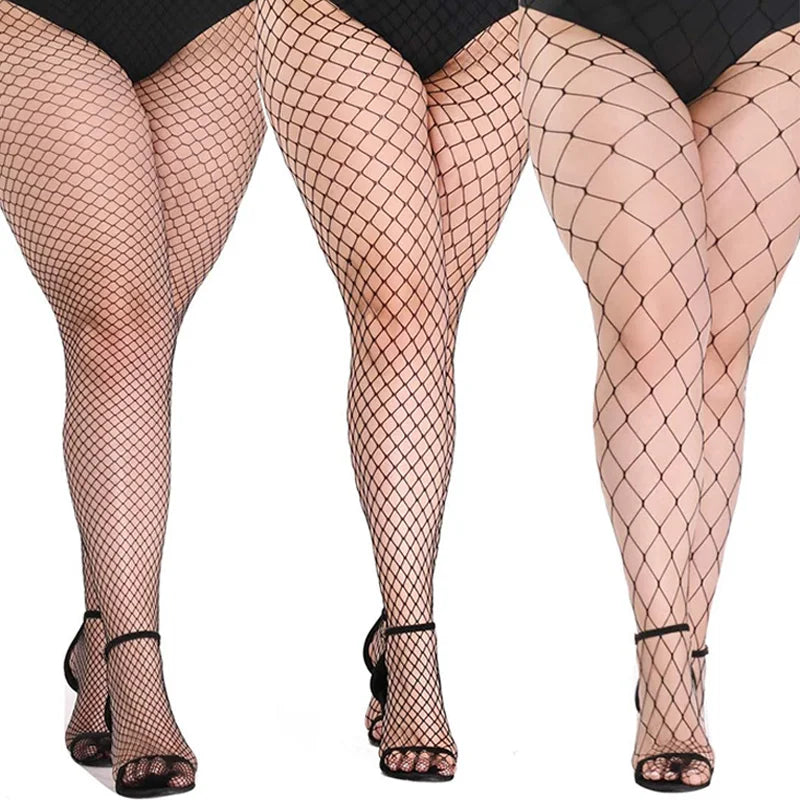 Plus Size Sexy Lolita Fishnet Body Stockings High Elastic Fish Net Long Legs Pantyhose Mesh Nylon Tights Lingerie Waist Hosiery