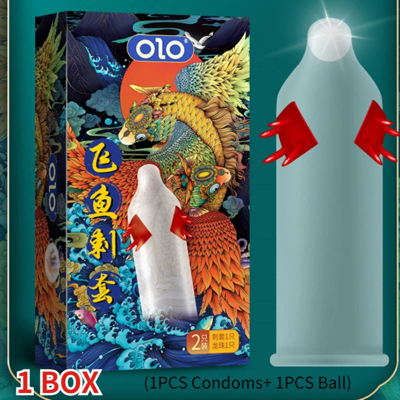 1 Box OLO Sex Fun Spiked Condoms Sex Toys For Men 18+ Ultra-Thin Condoms G-Spot Stimulation Penis Sleeve With Ball Adult Sexshop - Seprincess