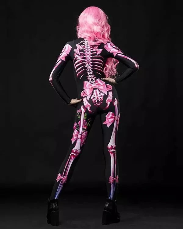 Women Cosplay Skeleton Rose Sexy Bodysuit Halloween Devil Ghost Specter Jumpsuit Romper Party Carnival Performance Scary Costume - Seprincess