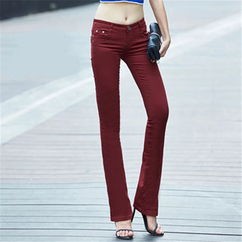 Slim Candy Colors Flare Jeans Fashion Streetwear Mid Waist Bell-bottoms Stretch Vaqueros Women's Classic Denim Bell-bottoms