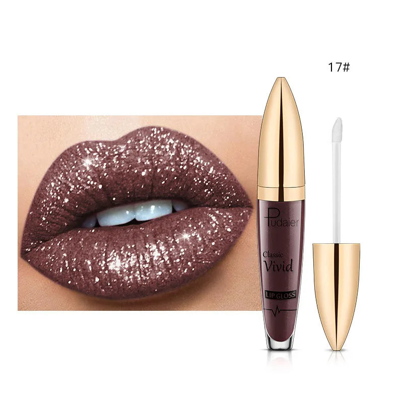 Diamond Lip Gloss Shimmer Pearlescent Waterproof Long Lasting Non-stick Cup Matte Glitter Liquid Lipstick Lip Glaze Lips Make Up