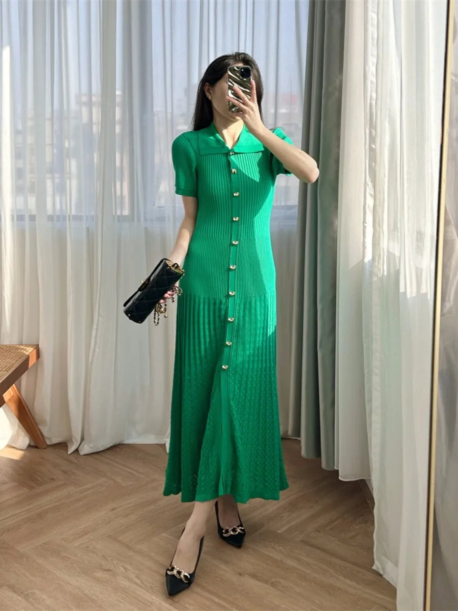 YuooMuoo Summer Maxi Dress Women Knit Black Green Long Bodycon Korean Fashion Ruffle Ladies Dresses Elegant Office Women Dress - Seprincess