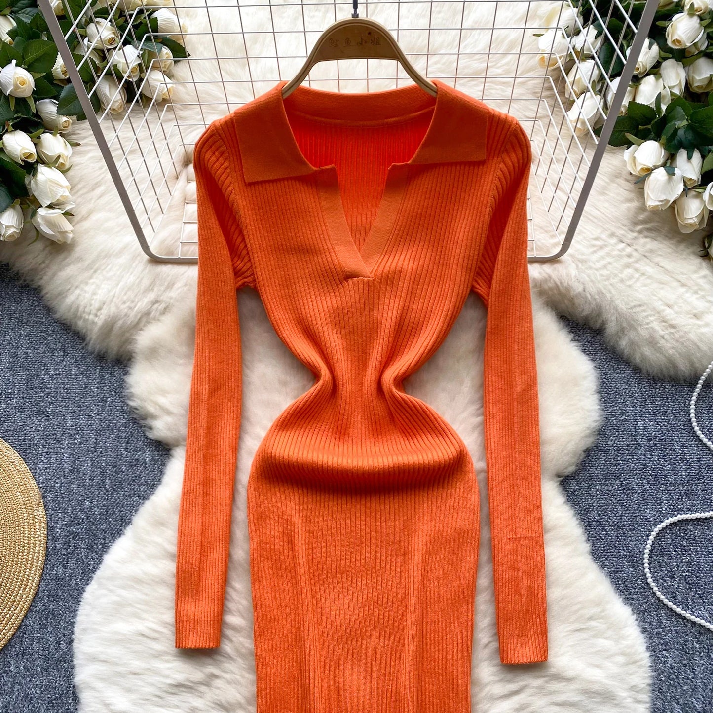 SINGREINY French Vintage Sweater Dress 2024 Ladies Lapel Long Sleeves Autumn Fashion Solid Basics Bodycon Knitted Long Dress